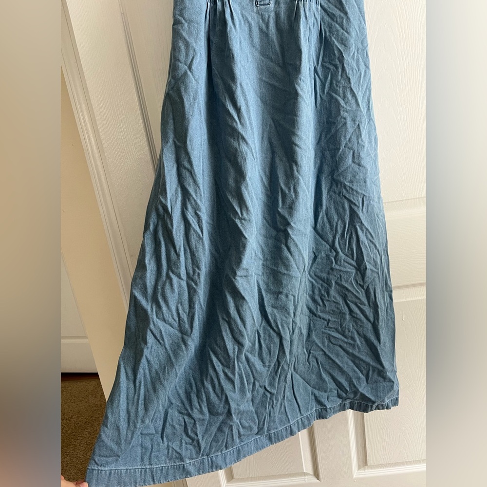The Vermont Country Store Blue Denim Tie-Back Buttons Pockets Maxi Dress Large - Picture 5 of 7